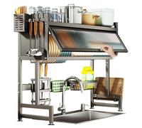 ZQFHSX Dish Drainer, 3-Tier Carbon Steel Large Over The Sink Rack with Utensil Holder Drainers for Kitchen Counter(105cm/41.3in)