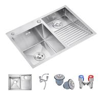 ZQFHSX Double Bowl Kitchen Sink Bathroom Sinks With Washboard Large 304 Stainless Steel Laundry Multifunctional Bar Drainage Component (Color : Silver-b, Size 70x48x21cm)