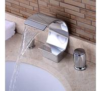 ZQFHSX Faucets Sink Tap,Bath Shower Chrome/Golden/Nickle/Orb Waterfall Faucet 3Pcs Bathroom Taps Dual Handle Basin Rotatable Mixer/Chrome Finished, Chrome Finished