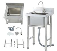 ZQFHSX Free Standing Kitchen Sink 304 Stainless Steel Wash Basin Utility for Garage, Restaurant, Kitchen, Laundry Room, Outdoor