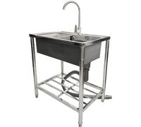ZQFHSX Free Standing Stainless-Steel Single Bowl Commercial Restaurant Kitchen Sink Set w/Faucet, Prep & Utility Washing Hand Basin w/Storage Shelve, Laundry tub for Indoor Outdoor