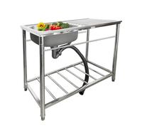 ZQFHSX Free Standing Stainless Steel Utility Sink Single Bowl Commercial Kitchen with Workbench & Faucet, Portable Outdoor Handwashing Station for Laundry Backyard Garage Camping
