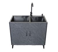 ZQFHSX Free Standing Utility Sink Vanity for Laundry with Cabinet, Single Bowl Kitchen Cabinet Farmhouse Simple Sinks Faucet Undershelf Garage,Basement,Sh