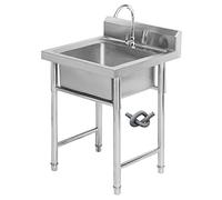 ZQFHSX Freestanding 304 Stainless Steel Outdoor Sink,Commercial 1 Compartment Sink Kitchen Sinks Single Bowl Perfect for Stores Restaurants Bars,Silver,50cm,60cm
