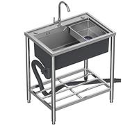 ZQFHSX Freestanding Outdoor Sinks, Stainless Steel Kitchen Sink Single Bowl Utility Washing Hand Basin with Round Corner Stand, for Indoor Laundry Room Sinks