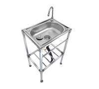 ZQFHSX Freestanding Stainless Steel Outdoor Garden Sink,Multifunctional Kitchen Sink, Wash Basin with Hot and Cold Faucet Commercial Single Bowl, for Backyard, Restaurant