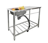 ZQFHSX Freestanding Stainless Steel Utility Sink for Laundry Room Garden Backyard Patio Outdoor, Kitchen with Hot and Cold Water Faucet, Bracket, Simple Portable Hand Washing Station Clea