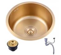 ZQFHSX Gold Stainless Steel 32/36/40cm Round Sink Beatiful Compact Mini Siphon for RV Bar Studio Apartments Bathroom Kitchen(40 * 40 19cm)