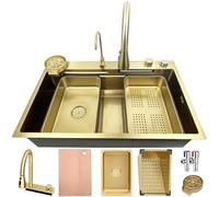 ZQFHSX Golden 75 × 45 cm Multifunctional Single Waterfall Sink for Bar with Pull-Down Tap and Complete Set of Accessories