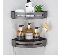 ZQFHSX Gunmetal Gray Floating Bathroom Shelf Set - Multifunctional Shower Caddy, Space Aluminum Towel Rail, Paper Holder & Toothbrush Rustproof 50Cm(Double Corner Shelf)