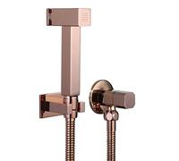 ZQFHSX Handheld Toilet Bidet Sprayer with Pushing Button, Rose Gold Bathroom Shower Set, Solid Brass Faucet for Cold Water, Wall Mount Square Cloth Diaper Sprayer,A Set (A Set)
