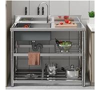 ZQFHSX Home Kitchen Freestanding Sinks Multifunctional Sink Thickened Hand Basin Stainless Steel Single With Faucet Strong Load-bearing Not Easy To Rust,120x50x80cm/47.2x19.7x31.5in