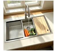 ZQFHSX Kitchen Sink, 90 x 50 cm, Matte Texture Stainless Steel 1 Basin, Built-in with Drip Basket, Drain Pipe, Chopping Board, Large Square Single for Family Restaurant