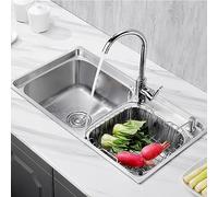 ZQFHSX Kitchen Sink Stainless Steel with 2 Basins Drop in Double Bowl Commercial Drainer Strainer and Faucet Under-Mount Flushmount Installation (72 * 38cm)