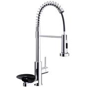 ZQFHSX Kitchen Sink Tap with Cup Washer Single Handle Lever Commercial High Arc Pull Out Sprayer Spring Mixer Taps Glass Rinser fit 1 or 3 Hole for Farmhouse Camper Laundry Utility RV Wet Bar Chrome