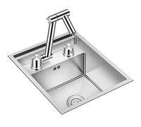 ZQFHSX Kitchen Sink, With Folding Swivel Faucet, Silver 304 Stainless Steel Single Bowl Bar Concealed Drop-In Or Undermount Installation (Color : Silver, Size 32x43cm)
