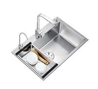 ZQFHSX Kitchen Sinks and Faucet Combo, Undermount Sink Stainless Steel Single Basin Drop In 58cm Top Mount Bowl