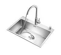 ZQFHSX Kitchen Sinks and Faucet Combo, Undermount Sink Stainless Steel Single Basin Drop in 65cm Top Mount Bowl