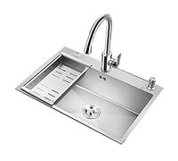 ZQFHSX Kitchen Sinks and Faucet Combo, Undermount Sink Stainless Steel Single Basin Drop In 72cm Top Mount Bowl