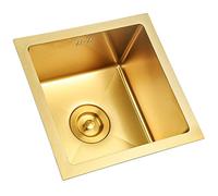 ZQFHSX Kitchen Sinks, Golden Square Single Bowl Bar Prep Sink, 304 Stainless Steel, Drop-In Or Undermount Installation (Color : Gold, Size 36x36cm)