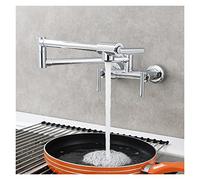 ZQFHSX Kitchen Tap, Brass Pot Filler Faucet with Double Joints Hot and Cold Water Folding 3 Handles Wall Mounted Tap Rotatable,for Sinks(1)