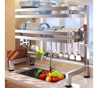 ZQFHSX Lar 2-Tier 304 Stainless Steel Dish Rack for Over Sink Multifunctal Kitchen sil Holder with Divided Sto Sturdy Capaci (85cm/33.5in)