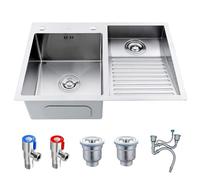 ZQFHSX Large Laundry Sink With Drain Accessories, Stainless Steel Pool Washboard, Double Bowl Tub, Basement Utility Sink, Wash Basin For Home, Workstation(B,70x48x22cm)