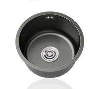 ZQFHSX Mini Sinks,Small Black Kitchen Sink,Round 304 Stainless Steel Sinks,Single Bowl Caravan Sink with Drainer Fittings and Overflow for Bar Restaurant,Undermount Topmount(Ø 36cm)