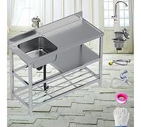 ZQFHSX Outdoor Sink Workbench Free Standing Stainless-Steel Utility Prep Kit Washing Single Bowl Commercial Restaurant Kitchen Wash Basin with Faucet,Storage Shelf for Laundry Room,Backyard,Garage,s