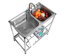 ZQFHSX Outdoor Utility Sinks Double Bowl with Hot and Cold Tap, for Kitchen Bathroom Restaurant Farmhouse Laundry Free Standing Catering Commercial Sink 304 Stainless Steel Basin Prep Workstation