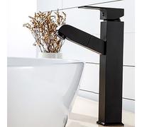 ZQFHSX Pull-out sink faucet, 360° rotating single handle mixer tap with hot and cold water stainless steel + ABS flexible 40 cm hose suitable for kitchen bathroom sinks black Square Large