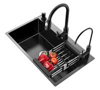 ZQFHSX SaryEdge Pull Out Kitchen Soap Dispenser Stainless Steel 3 Hole Design Nano Sink Accessory Home Dishwasher Grey Black (68x45x20cm)