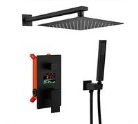 ZQFHSX shower set black wall mounted led digital display bathroom rain with 10-12 inch square rainfall head and handheld shower, system,10