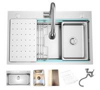 ZQFHSX Silver Finish Kitchen Sink, Single Bowl 50cm Deep 3 Hole Stainless Steel Multifunctional Sink with Drain Basket, Basin, Siphon, Overflow - Easy Install, Drop in/Topmount(60x50