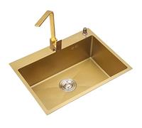 ZQFHSX Single Bowl Gold Kitchen Sink Drop In- Stainless Steel Workstation Topmount Siphon Home Hotel Bar (Color : Gold, Size 60 * 45cm)