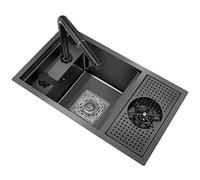 ZQFHSX Single Bowl Restaurant Bar Concealed Sink Kitchen With Glass Washer Mini Stainless Steel Multifunctional Vegetable (Color : Black, Size 58 * 26 22cm)