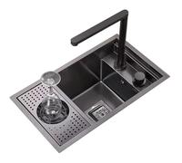 ZQFHSX Single Bowl Stainless Steel Hidden Sink with Glass Washer | Space-Saving Concealed Design for Bar Coffee Shop Restaurant RV Includes Lift Faucet & Cover 55x32x23cm Black