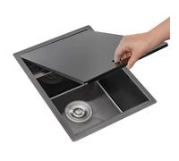 ZQFHSX Single Bowl Stainless Steel Invisible Sink With Foldable Faucet Drain Cover For Bars RVs Small Kitchen Built-in Concealed Basin Vegetable Washing Countertop Convenience(35 * 45 21cm)