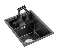 ZQFHSX Single Bowl Stainless Steel Kitchen Sink Mini Vegetable Washing Basin Bar Invisible With Cover Plate Concealed Small (Color : Black, Size 39 * 43 22cm)