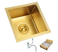 ZQFHSX Small Gold Stainless Steel Above-Counter Sink - Square Built-in Kitchen with Siphon Drain for Restaurant Bar Home Use(60 * 40cm)