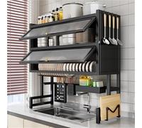ZQFHSX SpaceSaving 3Tier Over Sink Dish Drying Rack with Cover Multifunctional Carbon Steel Kitchen Organizer Large Drainer Shelf for Efficient Storage Black 25.6''x11''x35.4''Perfect ...