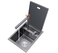 ZQFHSX Stainless Steel Invisible Sink with Cover & Lift Water Purifier Faucet - Space-Saving Hidden Kitchen/Bar RV Sink,On-Counter Under-Counter Installation(35 * 45 22cm)