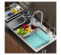 ZQFHSX Stainless Steel Kitchen Sink Faucet Set - Farmhouse Workstation with Integrated Waterfall Pull-Down Sprayer & Large Single Bowl Nano Coating Easy-Clean