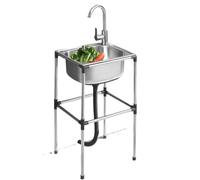 ZQFHSX Stainless Steel Kitchen Sink Free Standing， Commercial Single Basin Mobile Utility Sink,Freestanding Hand Wash Sink,(37x31x75cm)