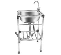 ZQFHSX Stainless Steel Kitchen Sink Free Standing， Freestanding Commercial Single Bowl Mobile Utility Sinks,Portable Handwash Station,(48x35x83cm)