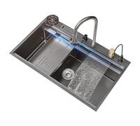 ZQFHSX Stainless Steel Kitchen Sink - Large Single Bowl with Hidden Flying Rain Waterfall and Knife Holder, 86/100 * 52cm, Ideal for Modern Kitchens