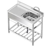 ZQFHSX Stainless Steel Kitchen Sink, Single Bowl Free Standing Utility Catering Sink Unit，Freestanding with Work Surface and Cold Water taps,Kitchen Stand