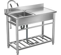 ZQFHSX Stainless Steel Kitchen Sink, Single Bowl Free Standing Utility Catering Sinks Unit，Freestanding with Work Surface and Cold Water taps,Kitchen Sink Stand