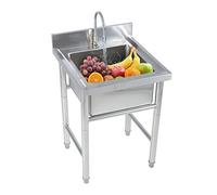 ZQFHSX Stainless Steel Outdoor Kitchen Sink Single Bowl Free Standing Utility Catering Unit with Tap for Laundry Room Bar Restaurant