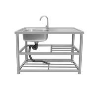 ZQFHSX Stainless Steel Restaurant Kitchen Sink Portable Freestanding with Work Surface and Cold Water Taps Single Bowl Free Standing Utility Catering Uni